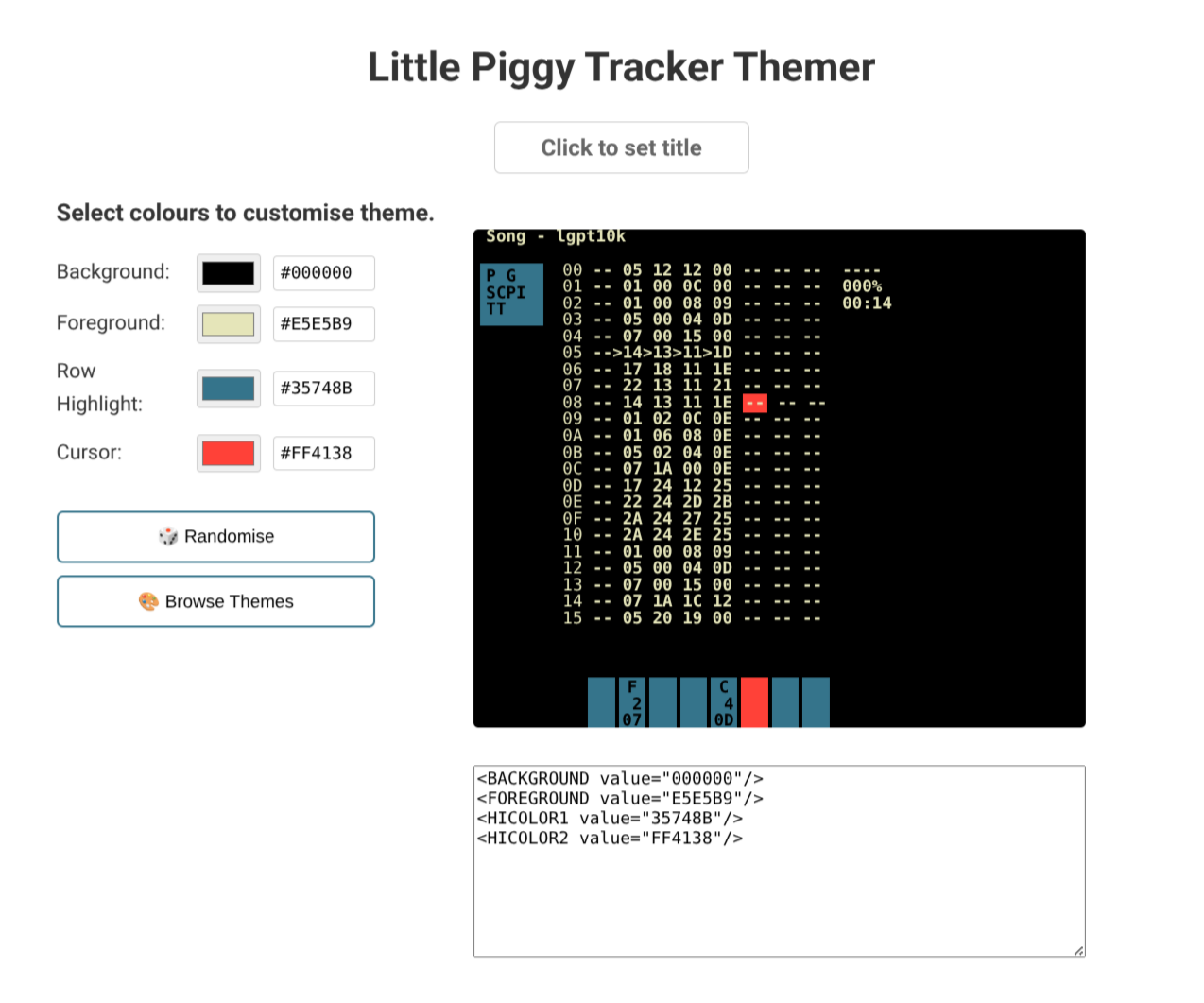 Screenshot of the updated piggy tracker themer with random and browse theme buttons