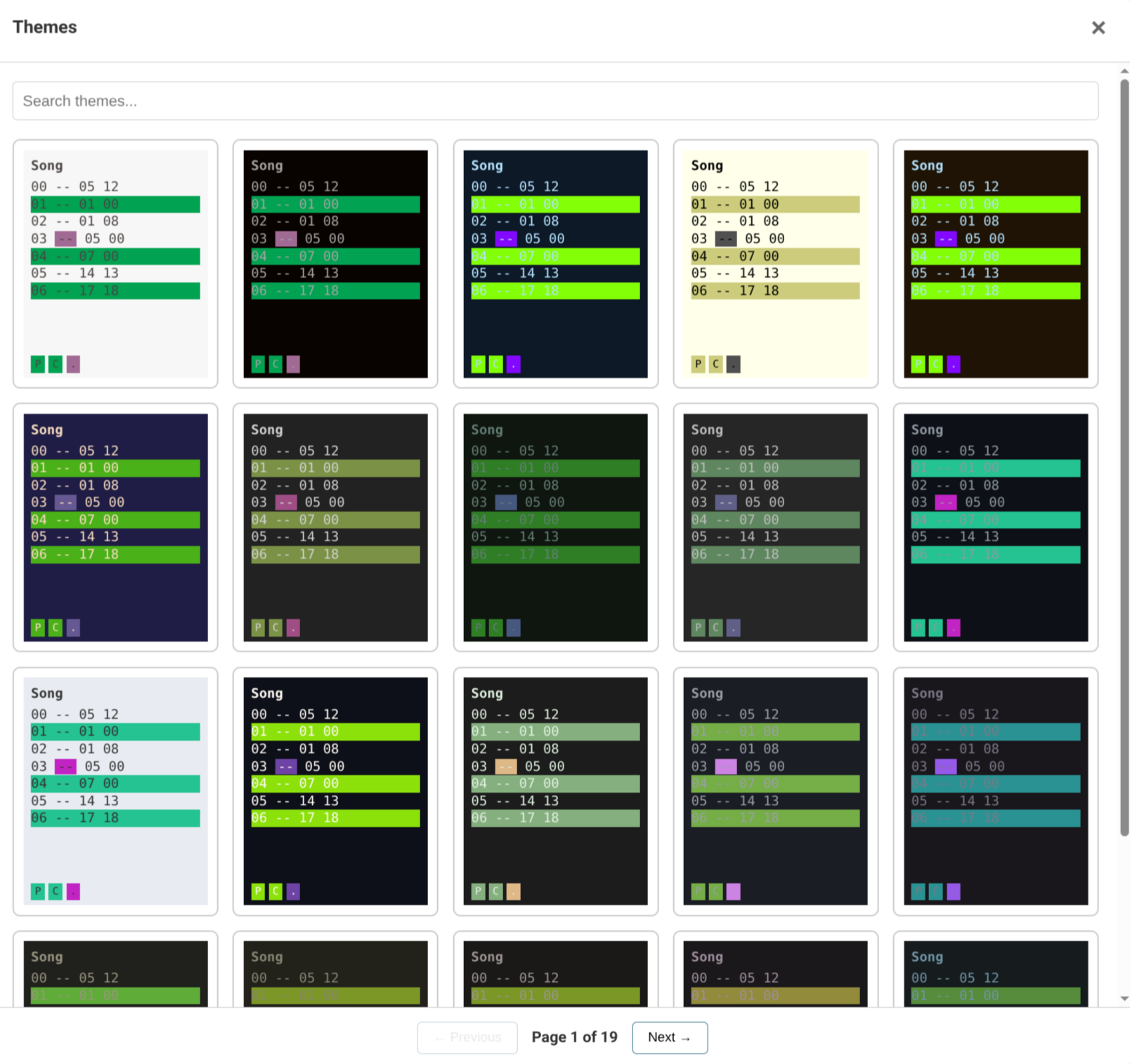 Screenshot of the updated piggy tracker themer’s browse theme modal
